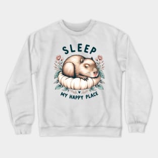 Sleep, My Happy Place Capybara in Bed Crewneck Sweatshirt